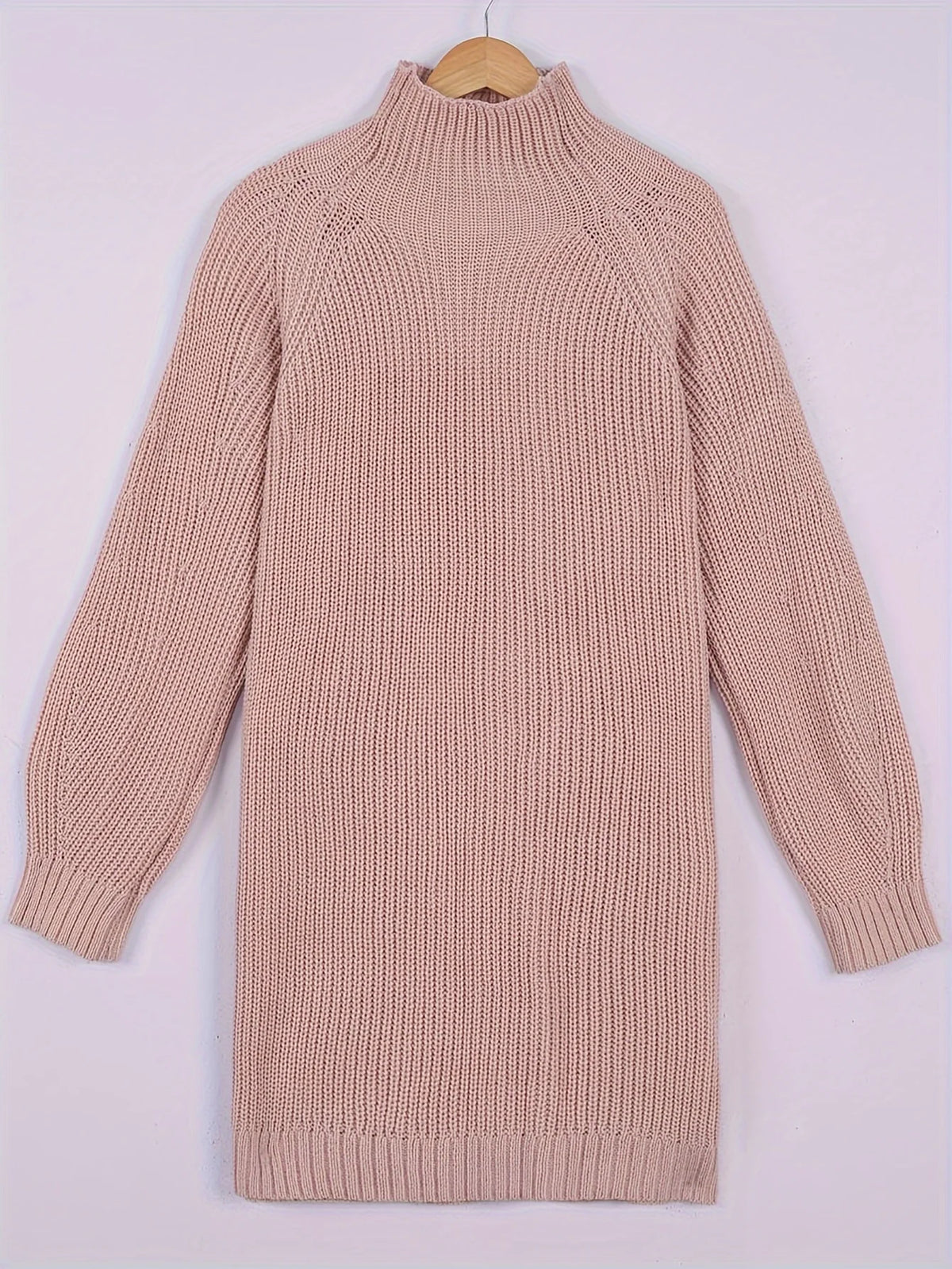 Women's pink oversized ribbed plus size sweater dress, half-turtleneck