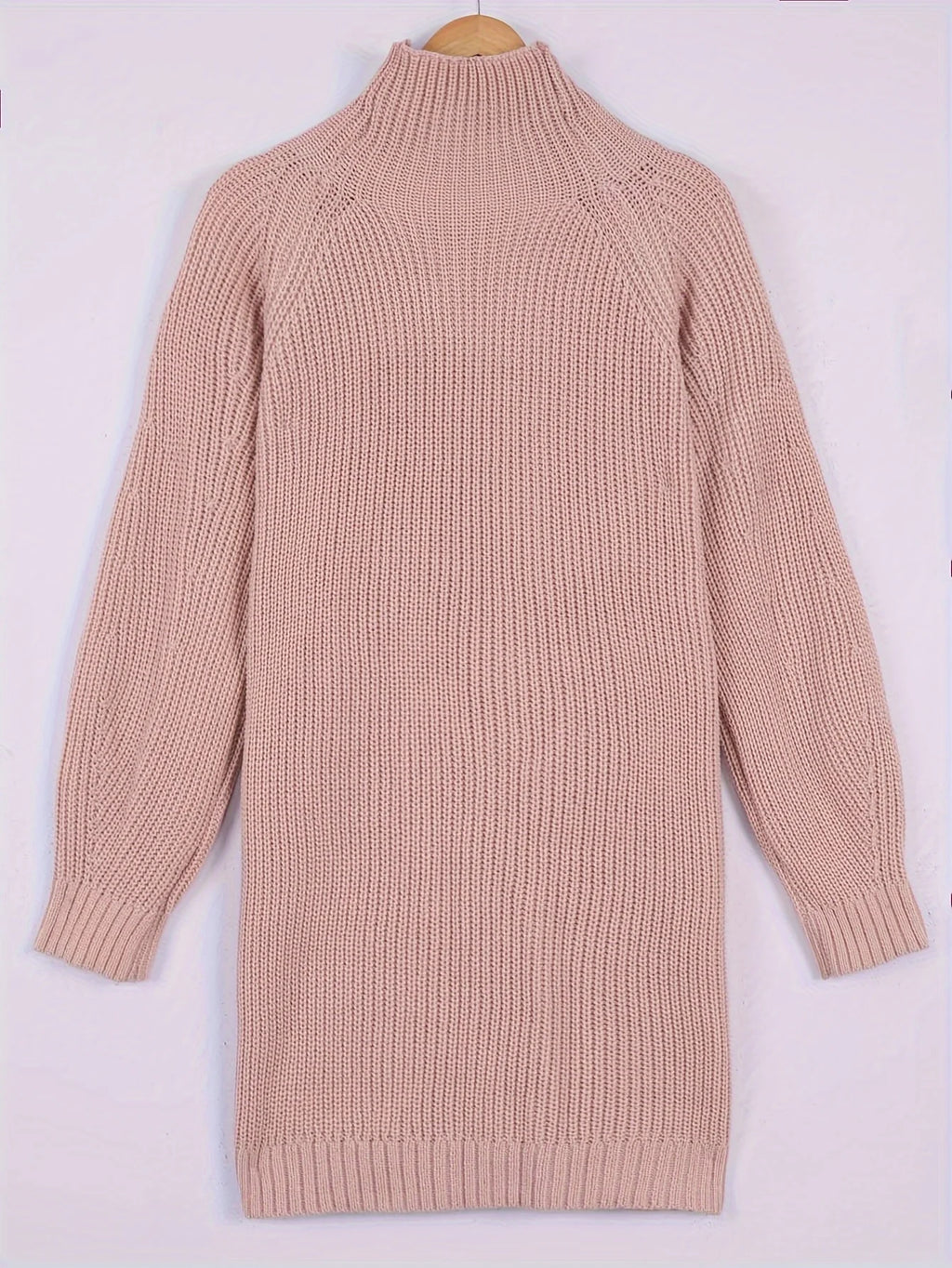Women's pink oversized ribbed plus size sweater dress, half-turtleneck