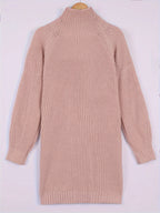 Women's pink oversized ribbed plus size sweater dress, half-turtleneck