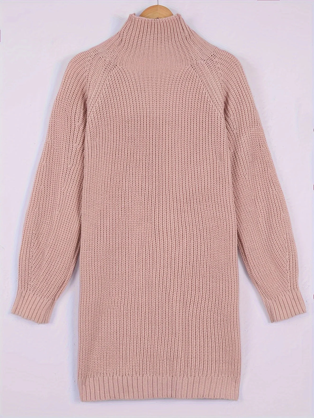 Women's pink oversized ribbed plus size sweater dress, half-turtleneck