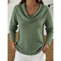 Women's green ribbed knit cowl neck top, long sleeve