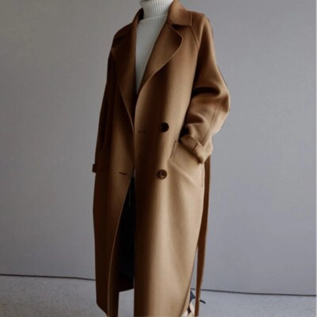 Women's brown wool-blend long coat