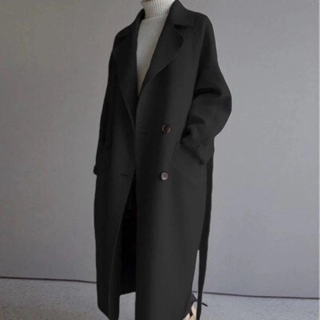 Women's black wool-blend long coat