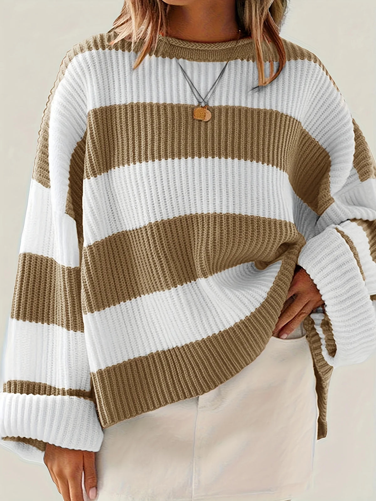 Women's linen and white colorblock sweater