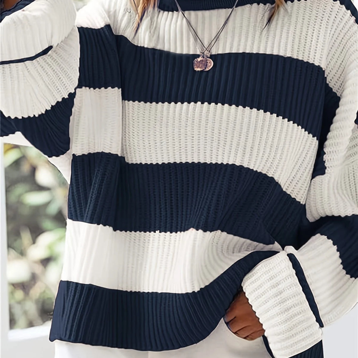Women's navy and white colorblock sweater