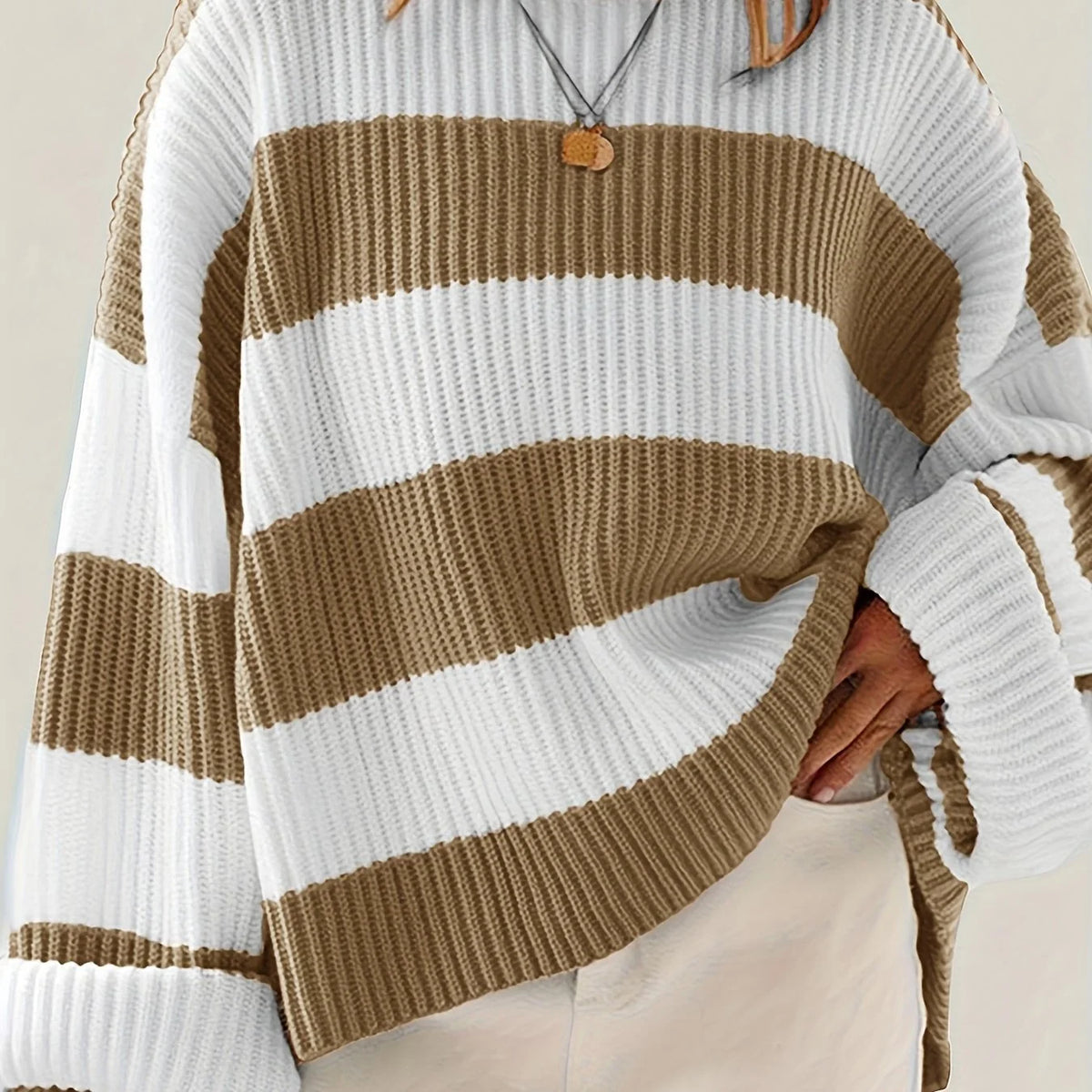 Women's camel and white colorblock sweater