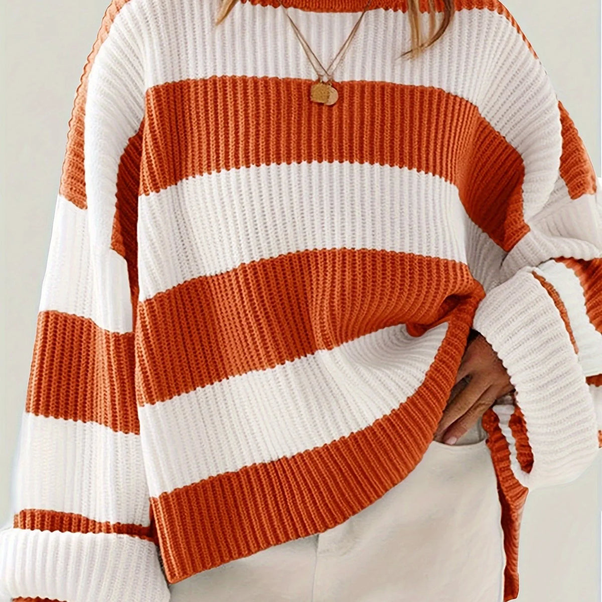 Women's rust and white colorblock sweater