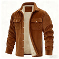 Men's brown ribbed-trim insulated jacket with full-zip closure