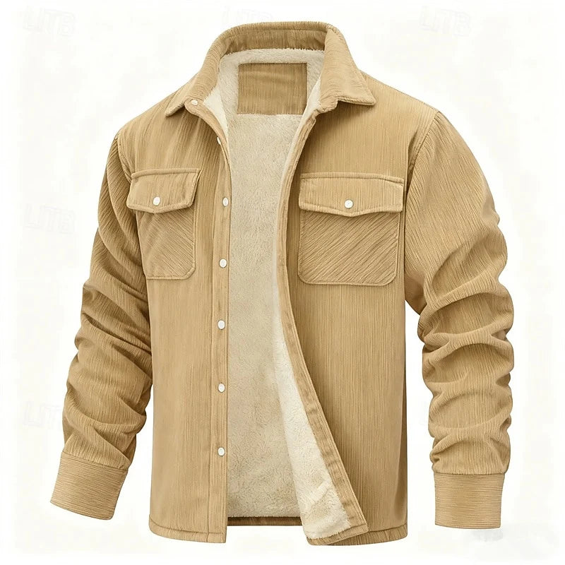 Men's khaki ribbed-trim insulated jacket with full-zip closure