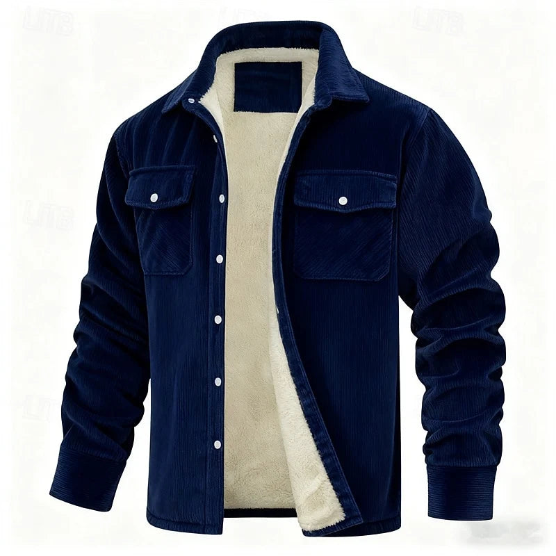 Men's navy blue ribbed-trim insulated jacket with full-zip closure