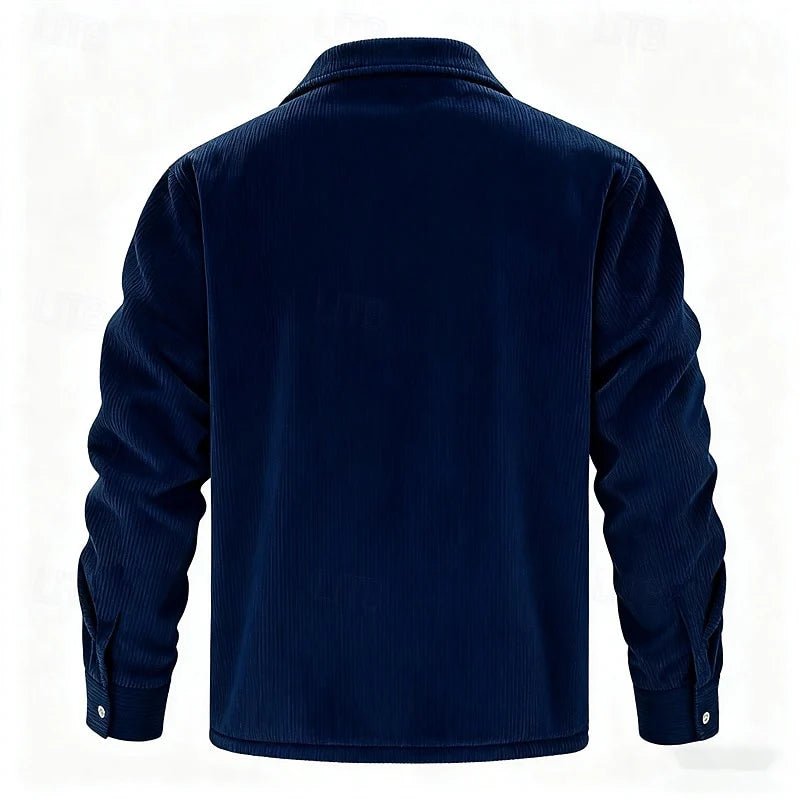Men's navy blue ribbed-trim insulated jacket with full-zip closure