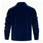 Men's navy blue ribbed-trim insulated jacket with full-zip closure