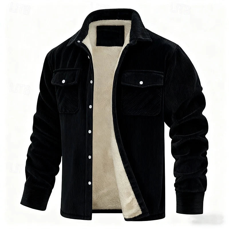 Men's black ribbed-trim insulated jacket with full-zip closure