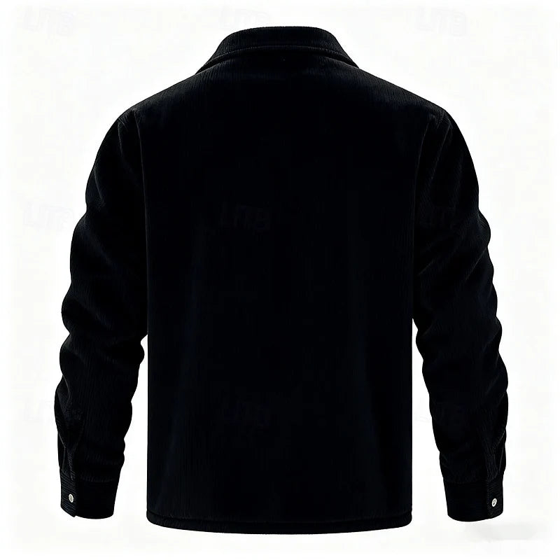 Men's black ribbed-trim insulated jacket with full-zip closure