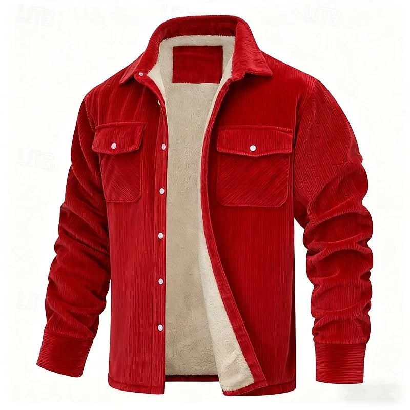Men's red ribbed-trim insulated jacket with full-zip closure