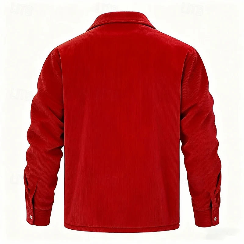 Men's red ribbed-trim insulated jacket with full-zip closure