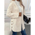 Women's white hooded Teddy Fleece Jacket, Button-Front