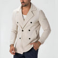 Men's white tailored Double-Breasted Pea Coat with Flap Pockets