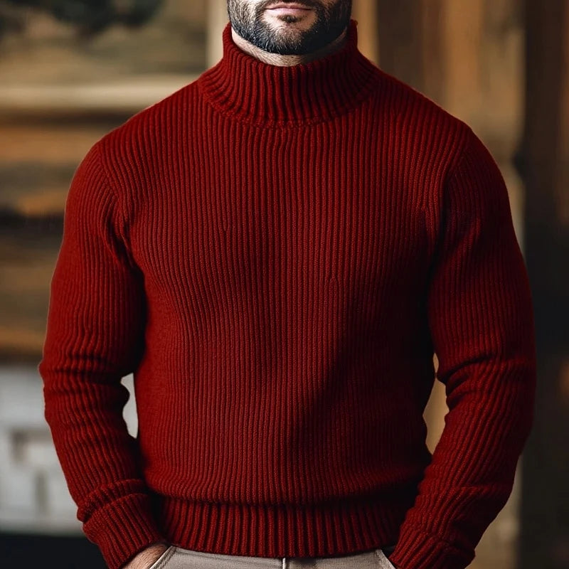 Men's wine ribbed Turtleneck Sweater, Slim Fit for Winter