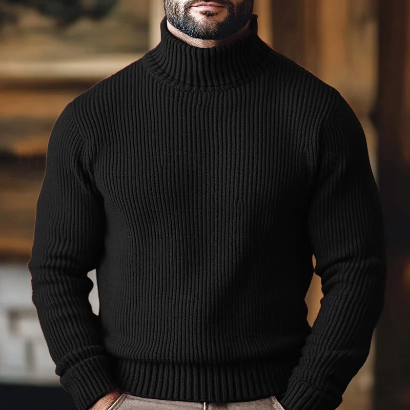 Men's black ribbed Turtleneck Sweater, Slim Fit for Winter
