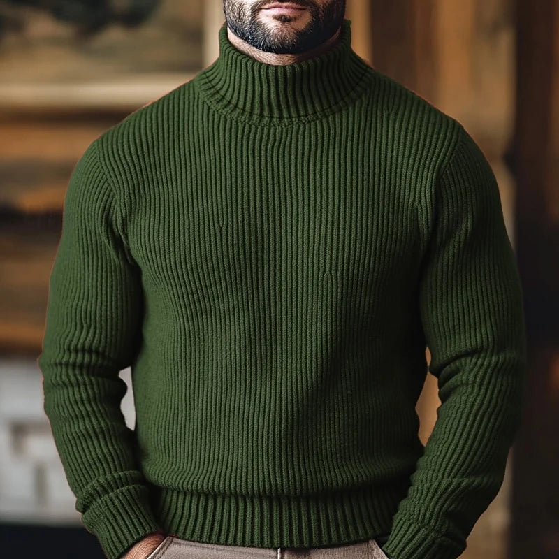 Men's green ribbed Turtleneck Sweater, Slim Fit for Winter