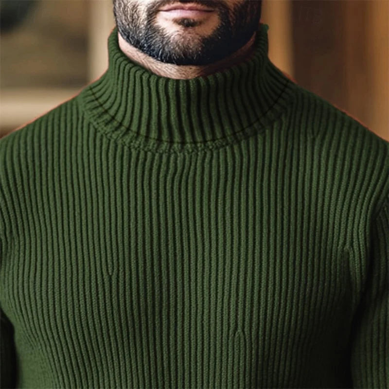 Men's green ribbed Turtleneck Sweater, Slim Fit for Winter