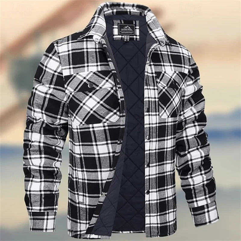 Men's white rugged quilted shirt jacket with chest pockets