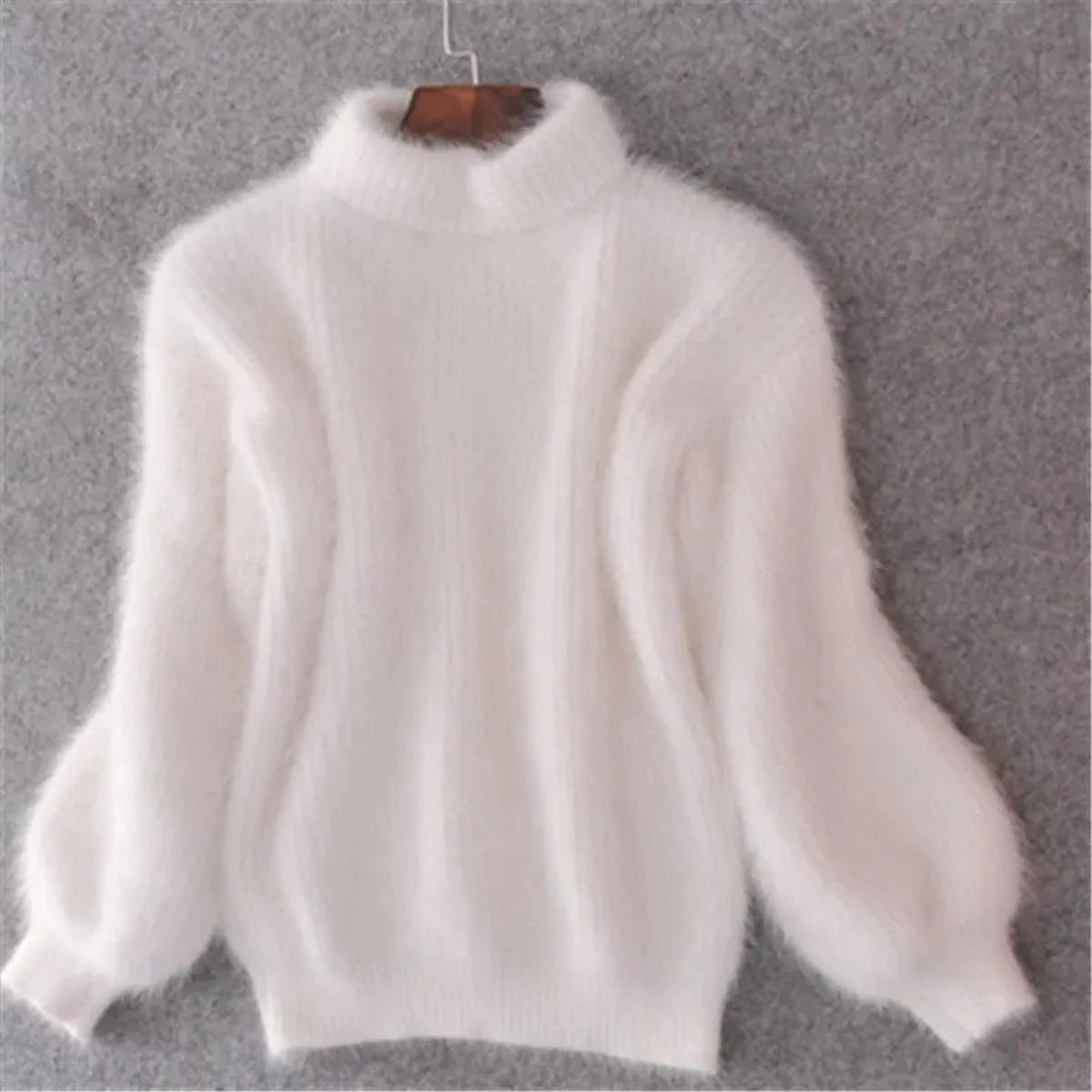 Women's white soft ribbed mock-neck sweater for chilly days