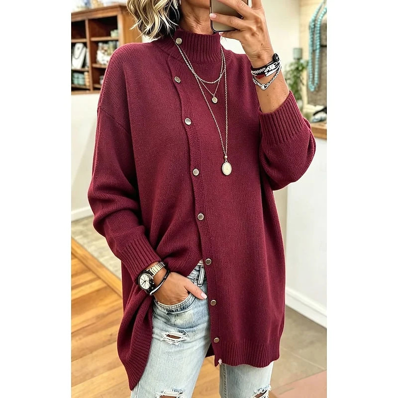 Women's wine oversized longline button-front cardigan sweater