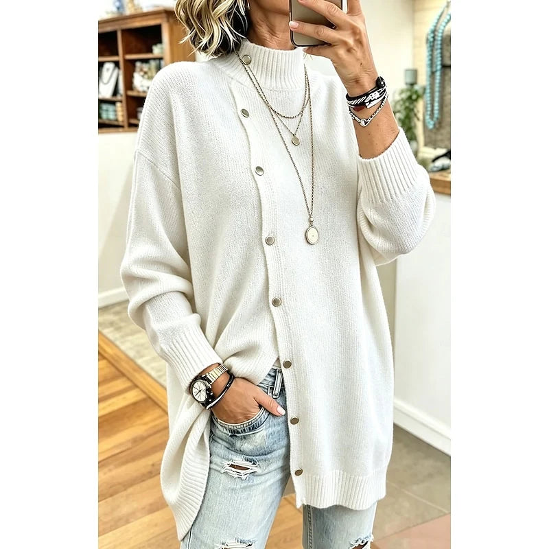 Women's white oversized longline button-front cardigan sweater