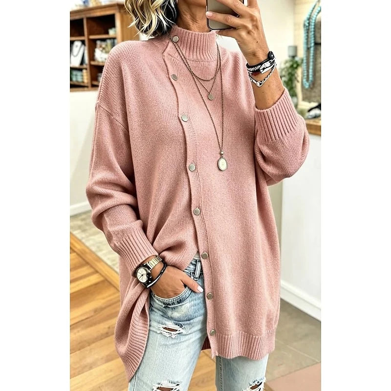Women's pink oversized longline button-front cardigan sweater
