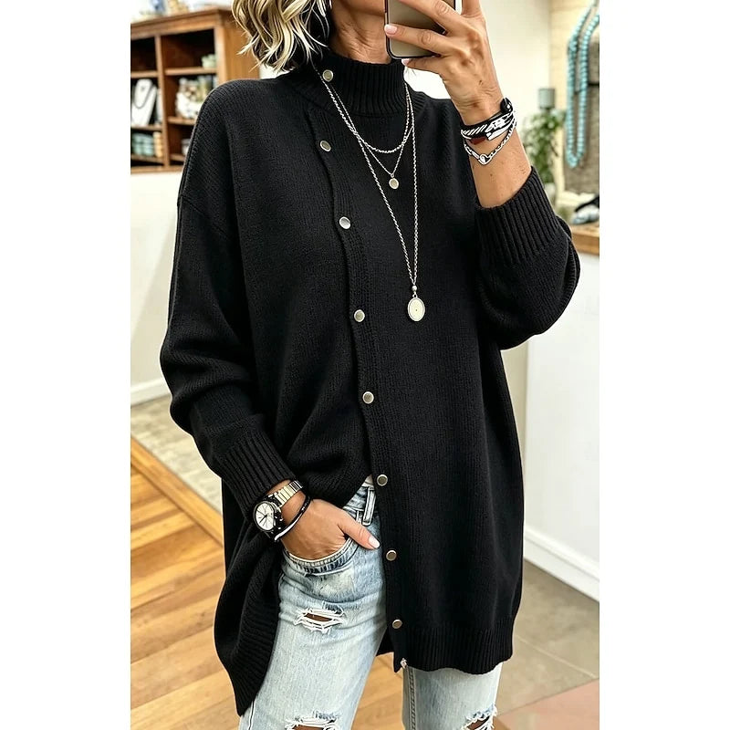 Women's black oversized longline button-front cardigan sweater