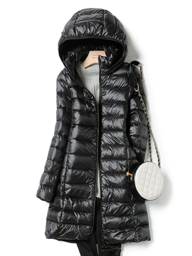 Women's black lightweight puffer coat
