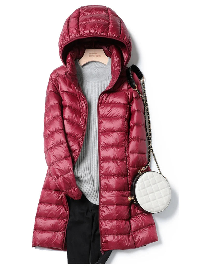 Women's wine lightweight puffer coat