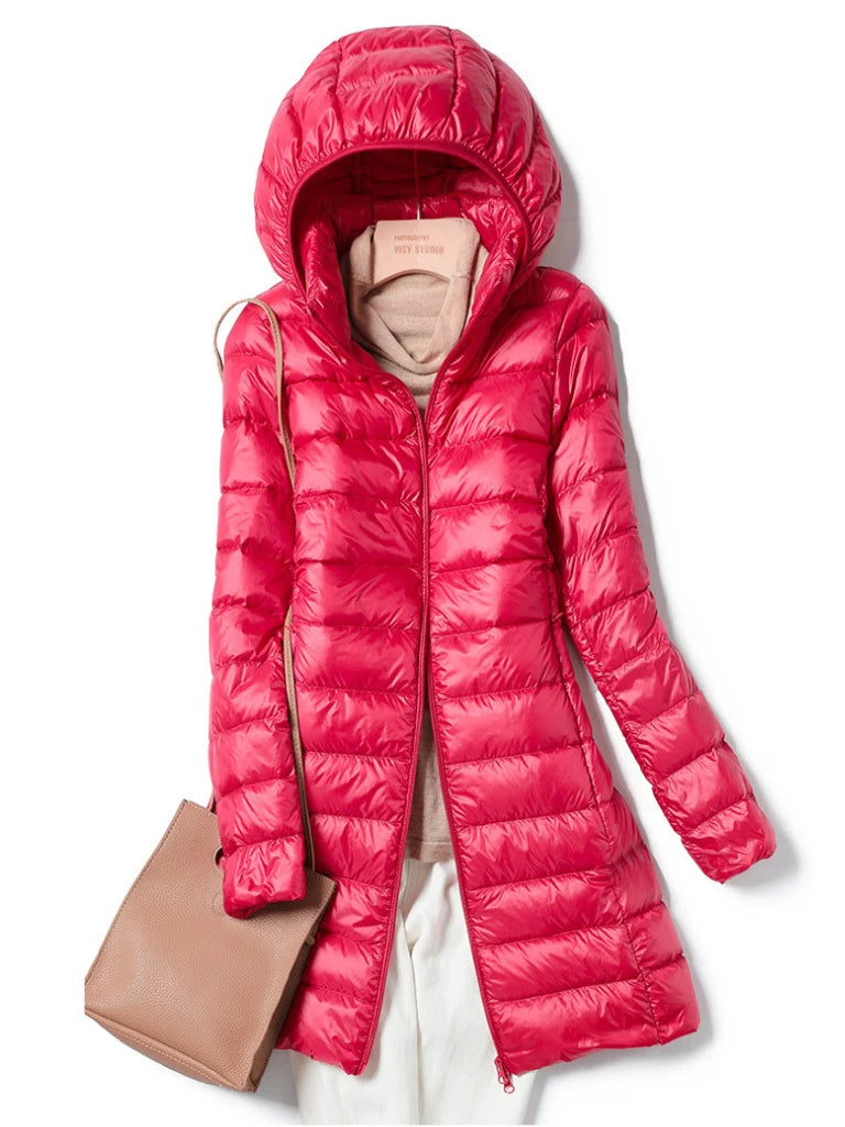 Women's coral lightweight puffer coat