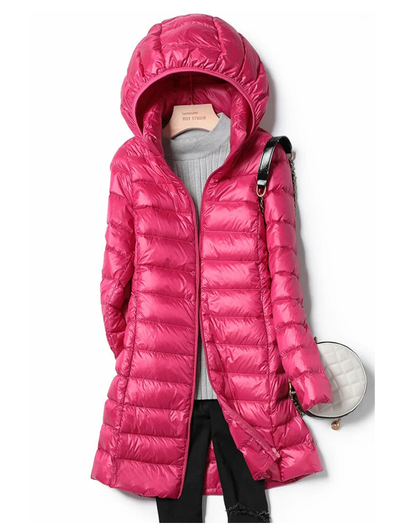 Women's fuchsia lightweight puffer coat