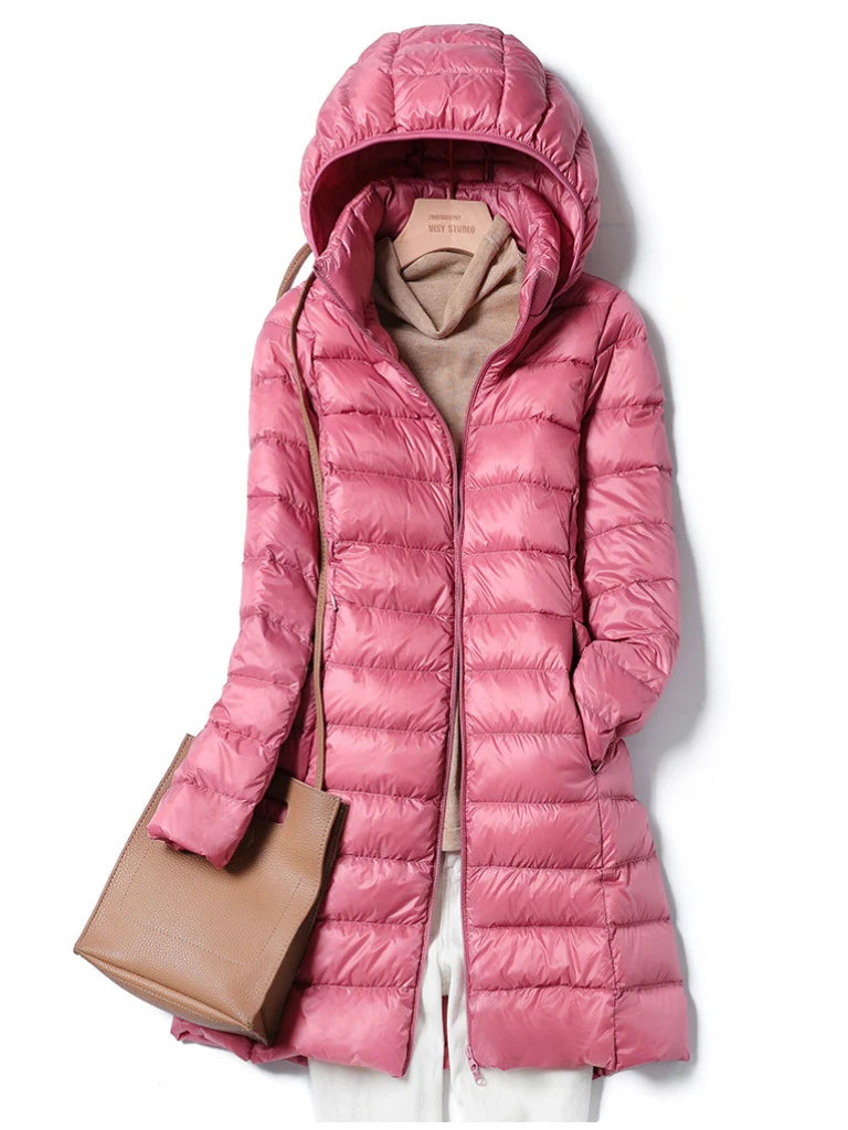 Women's dusty rose lightweight puffer coat