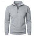 Men's gray mock-neck quarter-zip pullover, with ribbed cuffs