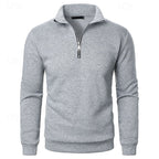 Men's gray mock-neck quarter-zip pullover, with ribbed cuffs