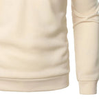 Men's khaki mock-neck quarter-zip pullover, with ribbed cuffs