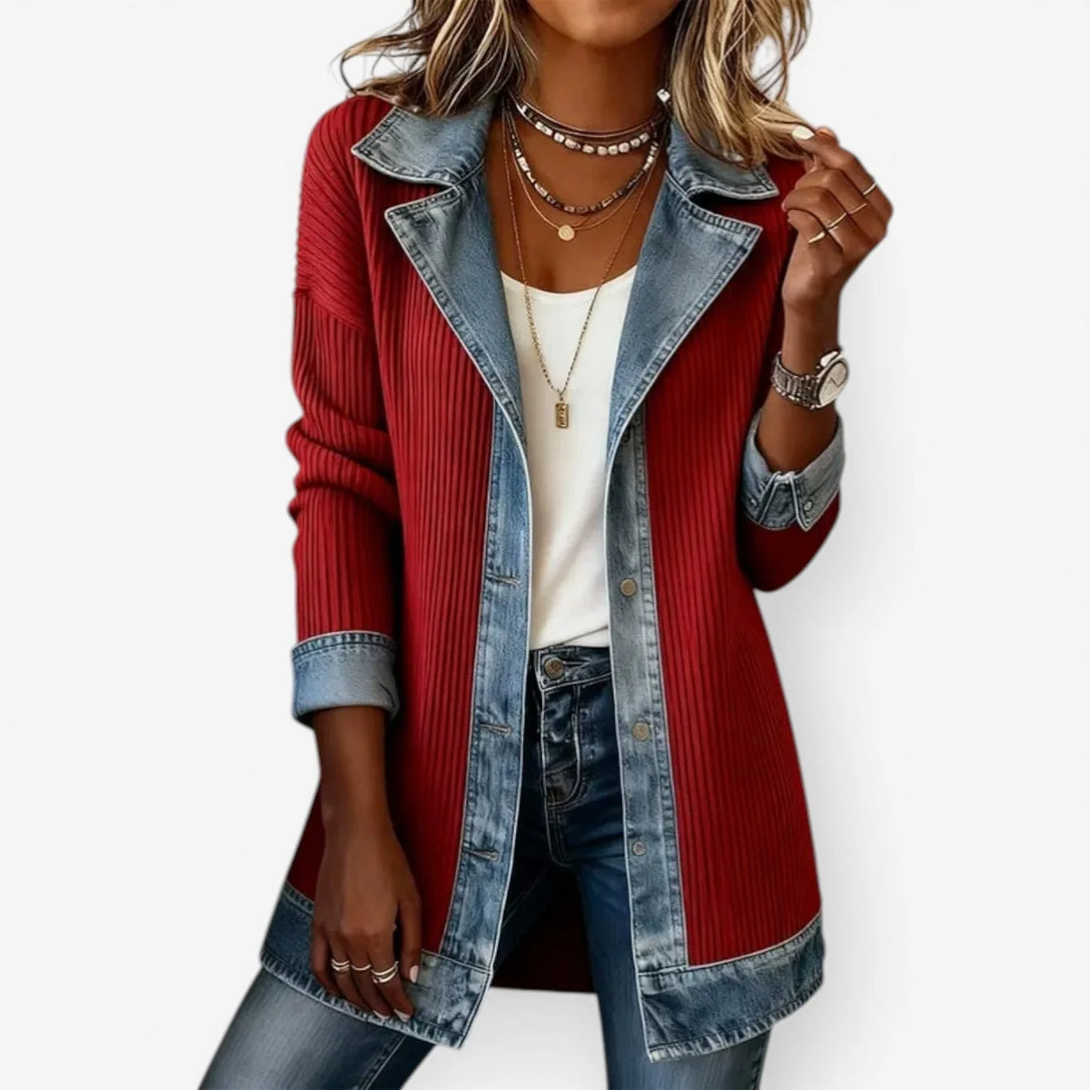 Women's red layered-look jacket
