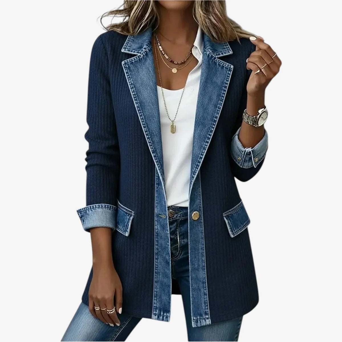Women's dark blue layered-look jacket