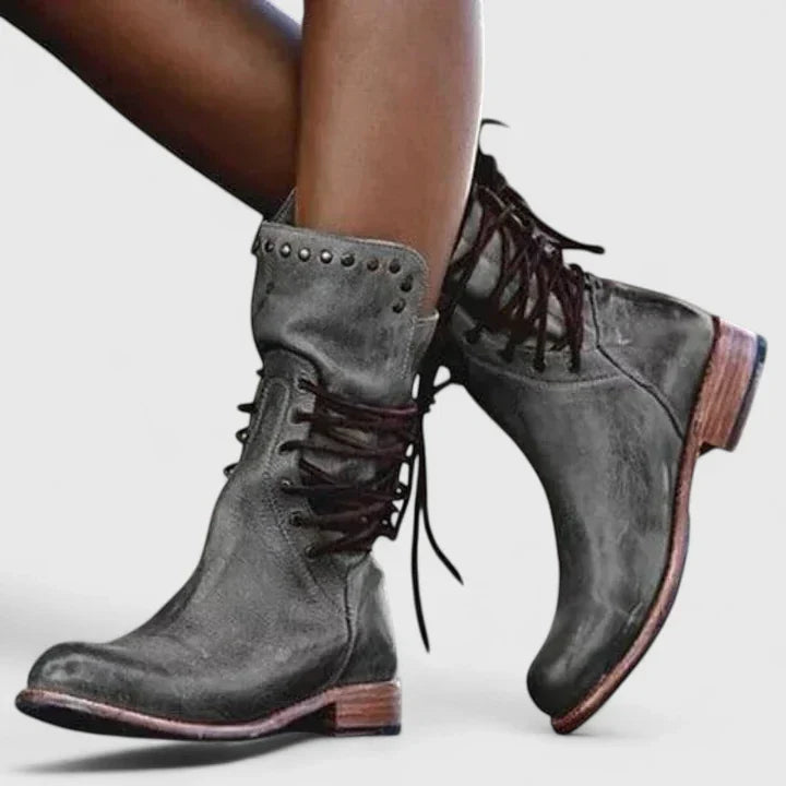 Women's gray mid-calf lace-up boots