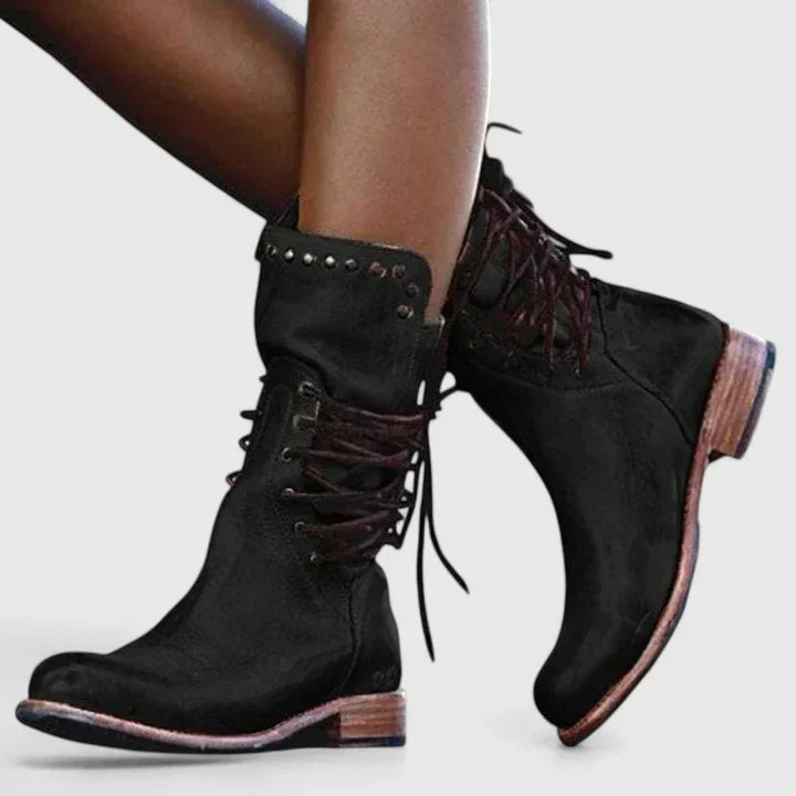 Women's black mid-calf lace-up boots