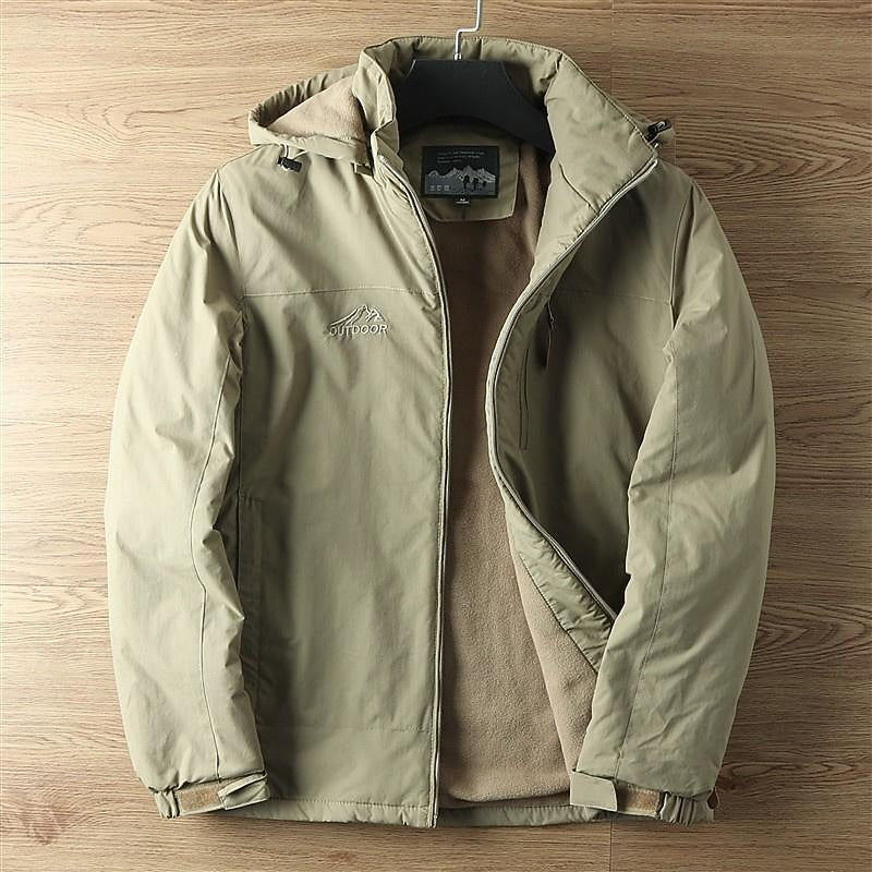 Men's black hooded Winter Jacket with Fleece-Lined Zip Pockets