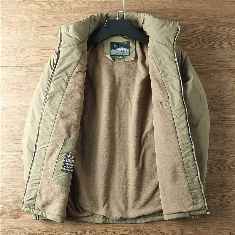 Men's gray hooded Winter Jacket with Fleece-Lined Zip Pockets