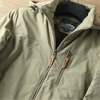 Men's army green hooded Winter Jacket with Fleece-Lined Zip Pockets