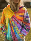 Women's multicolor patchwork print hoodie