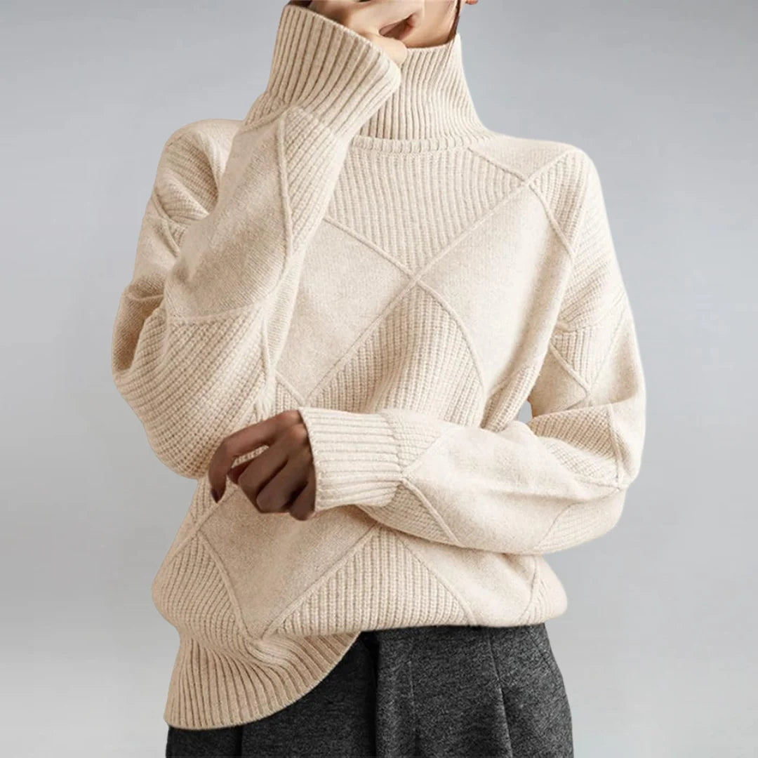 Women's beige cashmere-blend turtleneck