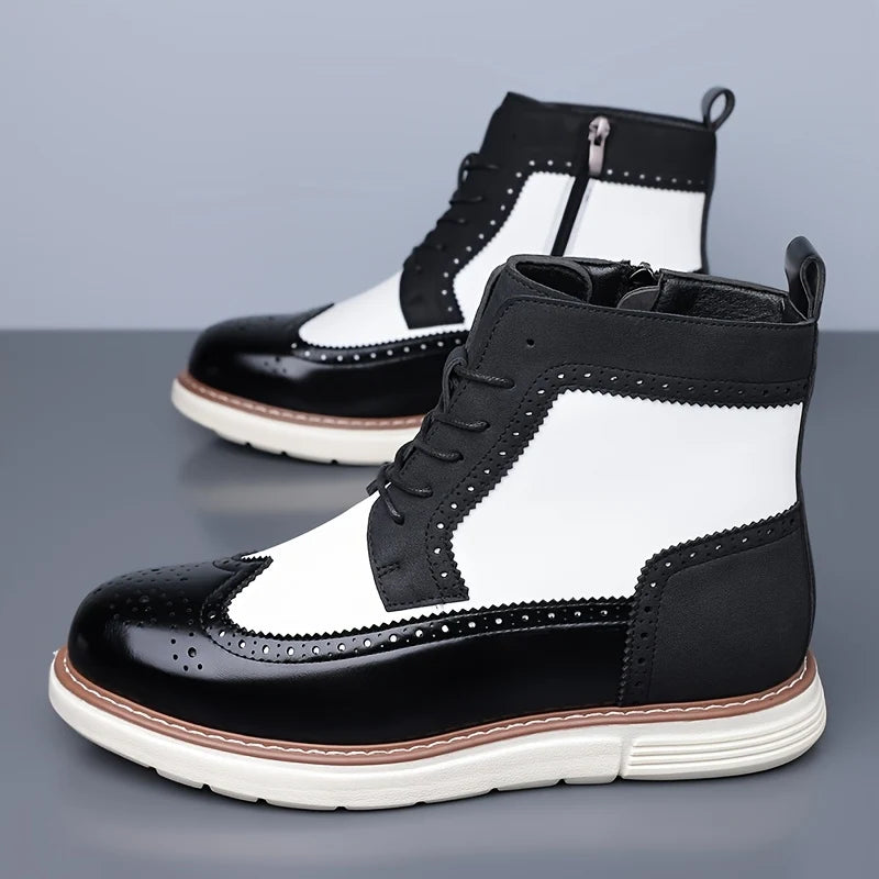 Men's black wingtip ankle boots, front pair view